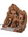 Illuminated nativity scene with waterfall complete with Landi