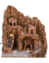 Illuminated nativity scene with waterfall complete with Landi