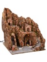 Illuminated nativity scene with waterfall complete with Landi