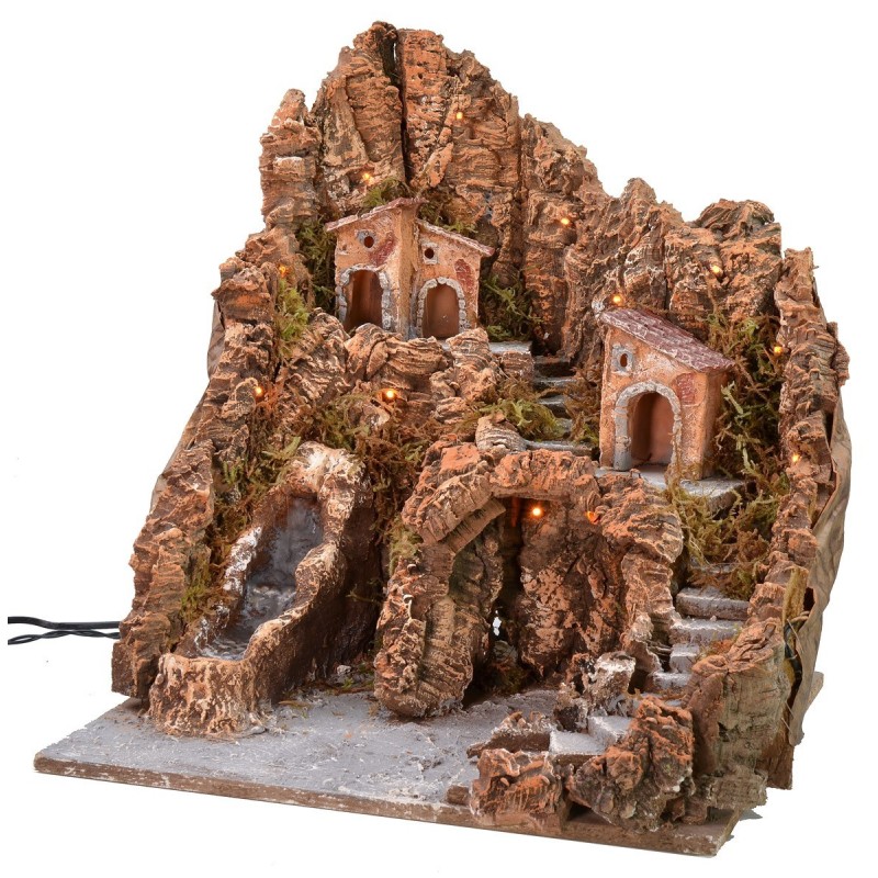 Presepe illuminato con cascata funzionante cm 40,5X36X46 h