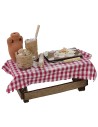 Wooden table with tablecloth and food cm 9.5x5x8.5 h