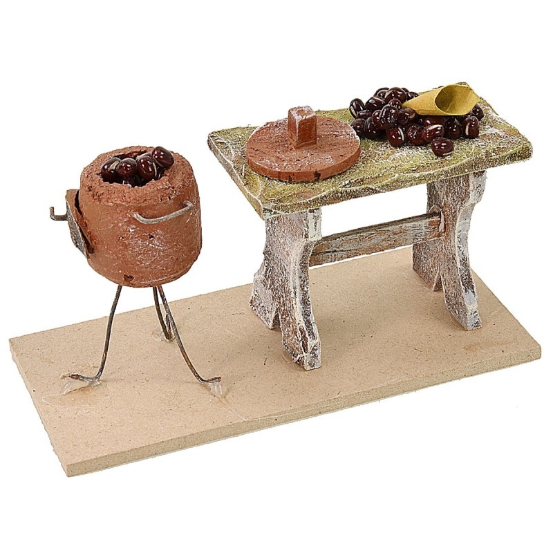 Banco con castañas de 13x6x7,5 cm de altura para estatuas de 12 cm.