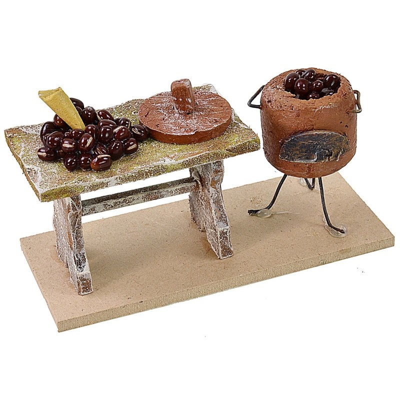 Bench with chestnuts 11.5x5x6.5 cm h for statues 10 cm