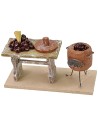 Bench with chestnuts 11.5x5x6.5 cm h for statues 10 cm