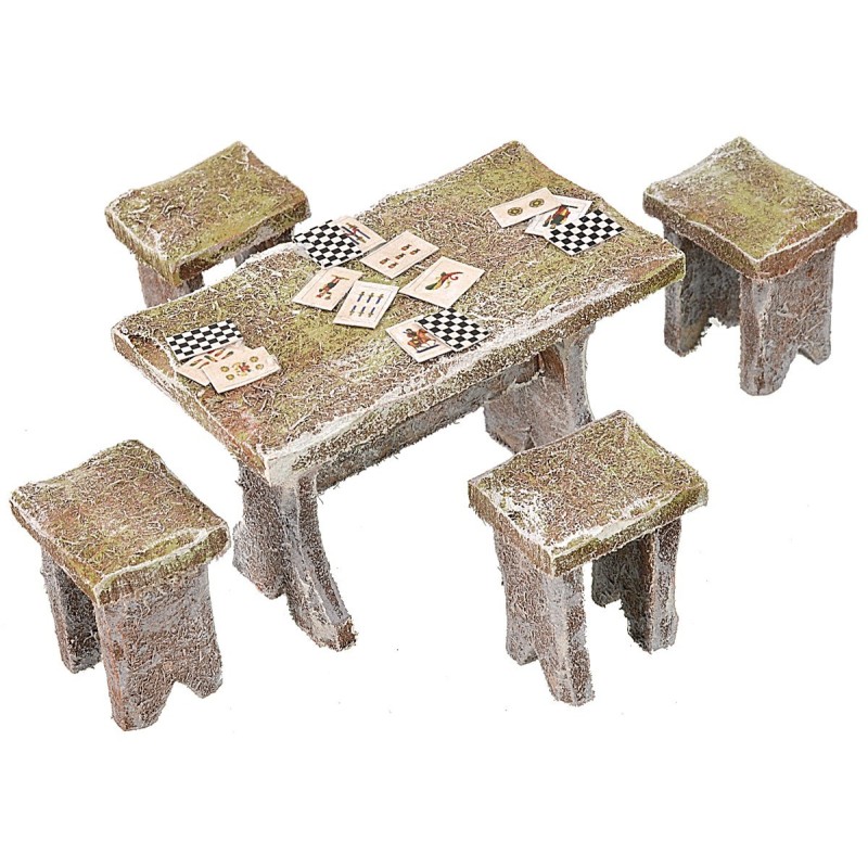 Mesa de juego de madera con 4 taburetes para