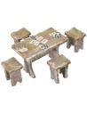 Wooden game table with 4 stools for statues 10 cm