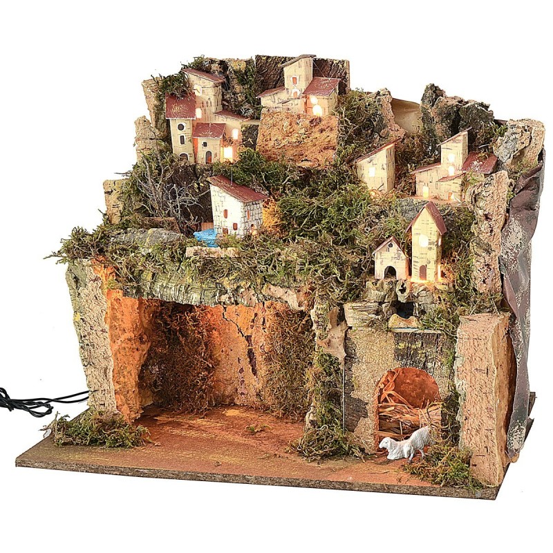 Illuminated nativity scene with cave 45x30x37.5 cm h