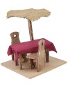 Wooden table cm 12x12x12 h with chairs and umbrella for statues