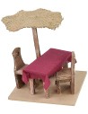 Wooden table cm 12x12x12 h with chairs and umbrella for statues