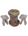 Table with 2 wooden stools for Nativity scene for statues 6-8 cm