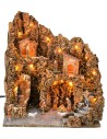 Illuminated nativity scene with waterfall complete with Landi