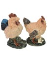 Rooster and hen resin set cm 5x3x6,5 h