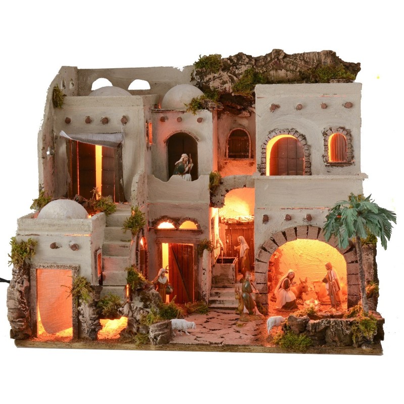 Presepe arabo illuminato con fontana funzionante completo di