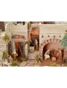 Illuminated Arab nativity scene with functioning fountain