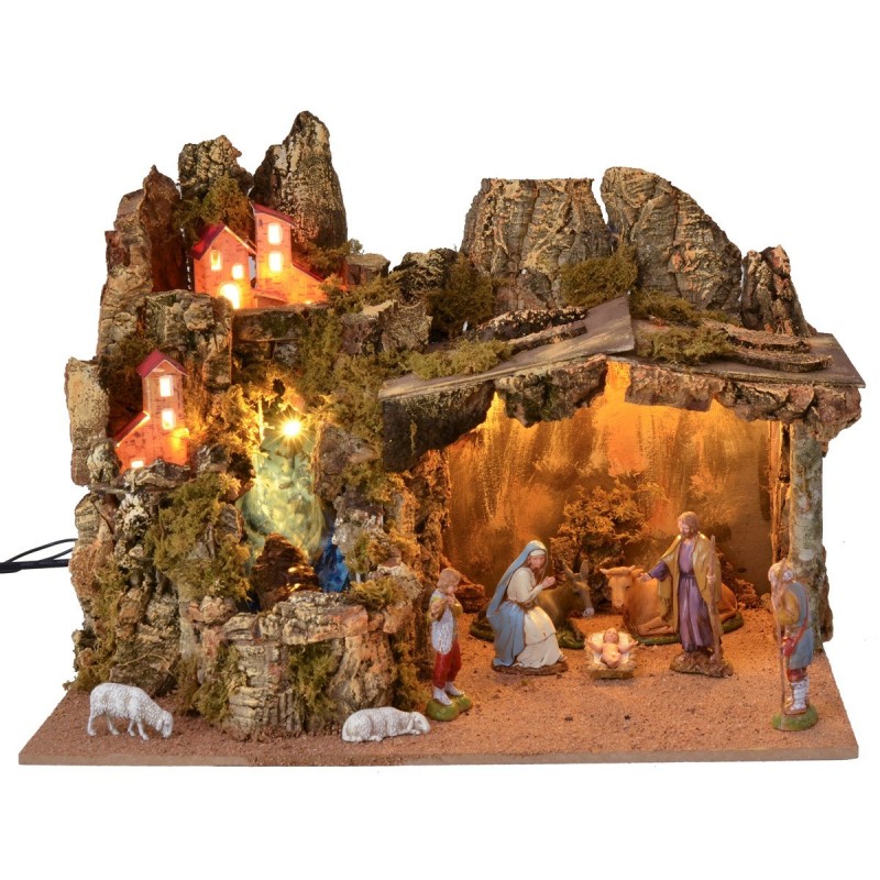 Presepe completo di statue Landi con luci e