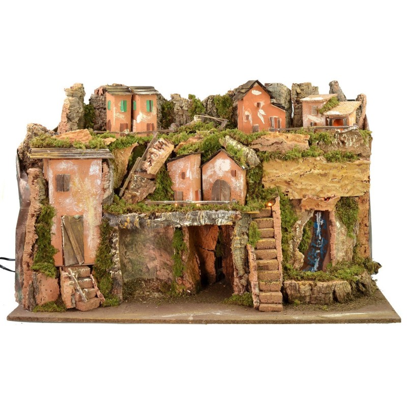 Presepe con luci e cascata funzionante cm 80x50x50h  | Mondo Presepi