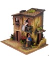 Borgo illuminato per presepe con doppio movimento cm 40x30x35 h