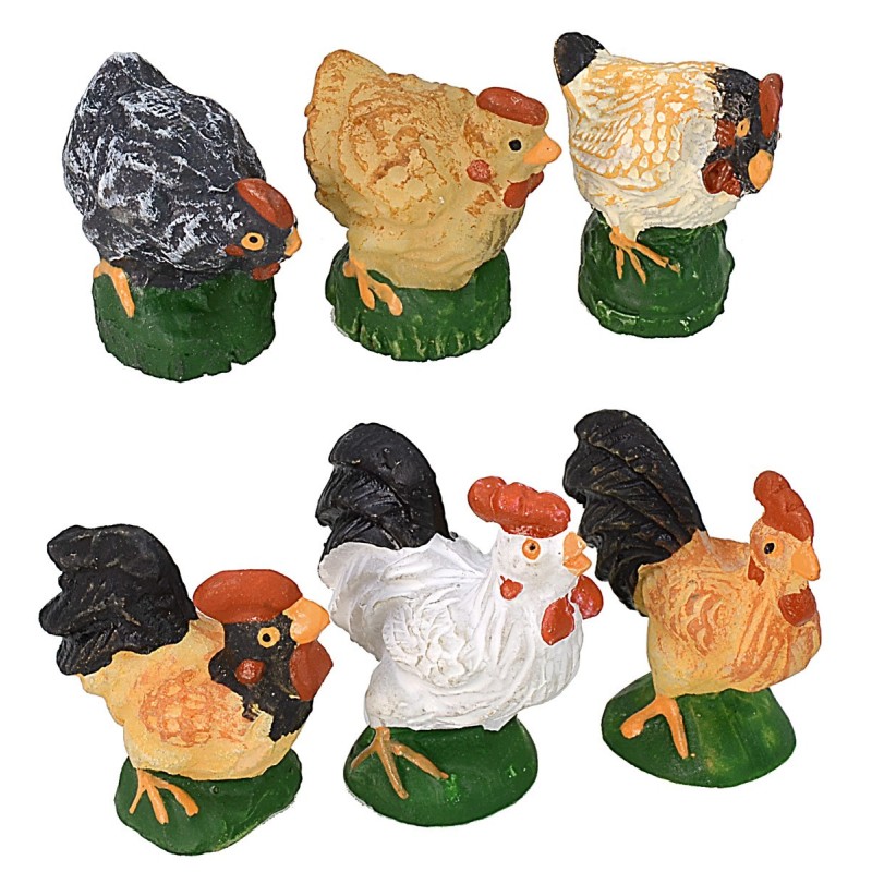 Set con galli e galline in resina per statue da 8-10 cm