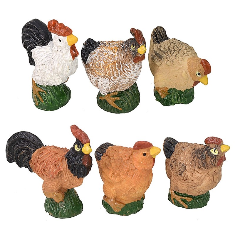 Juego de 6 aves de corral en resina para estatuas de 12 cm