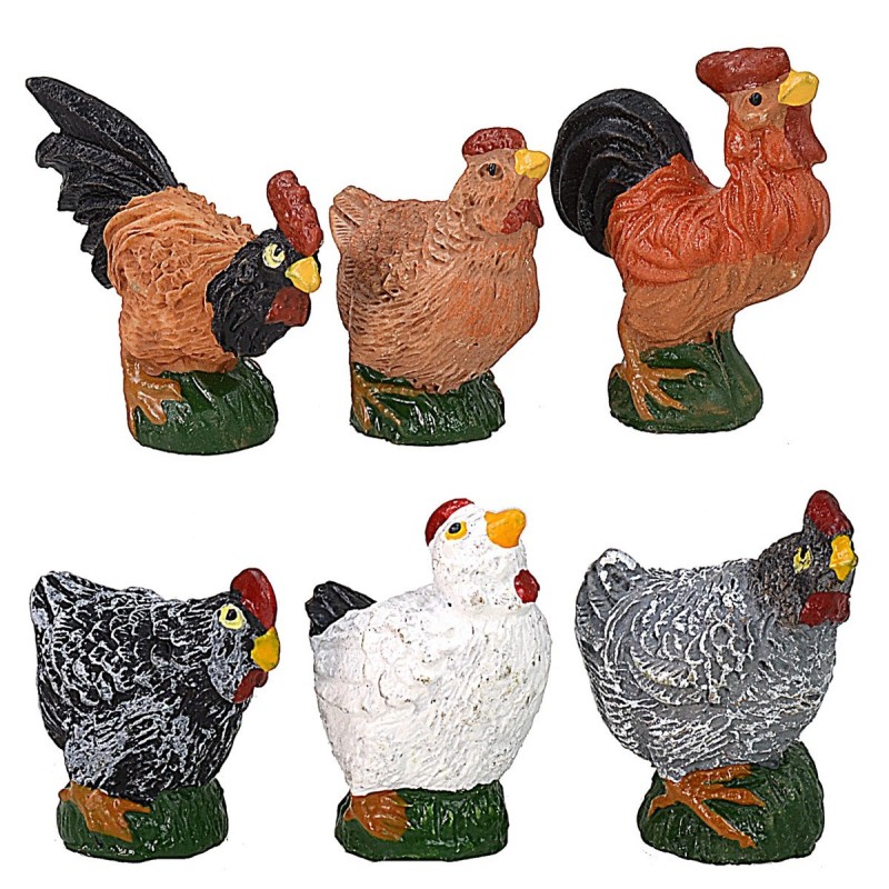 Juego de 6 aves de corral en resina para estatuas de 12 cm