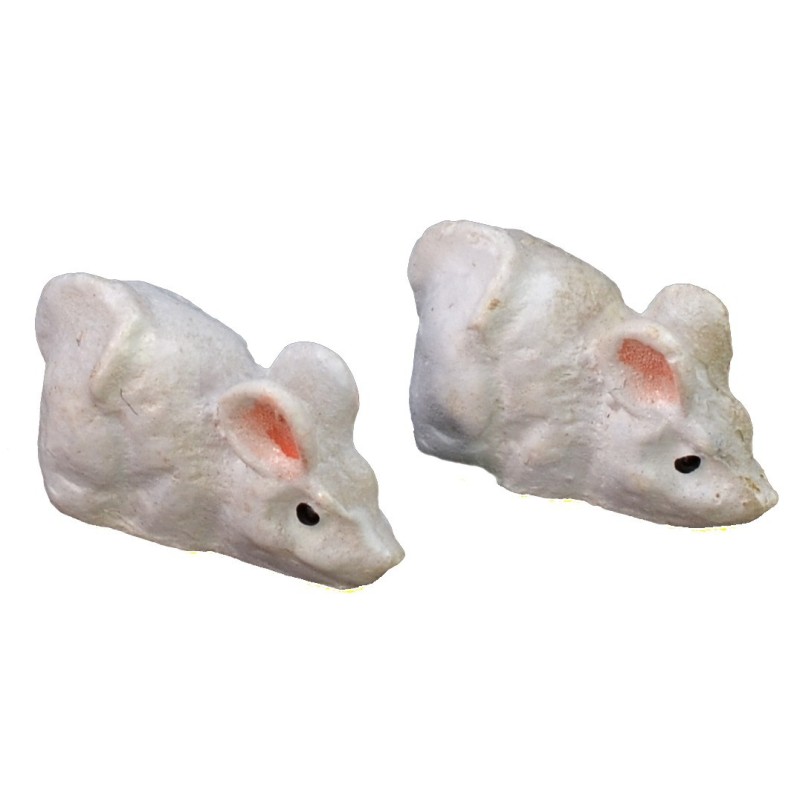 Set of 2 white resin mice cm 1,5x1x1 h