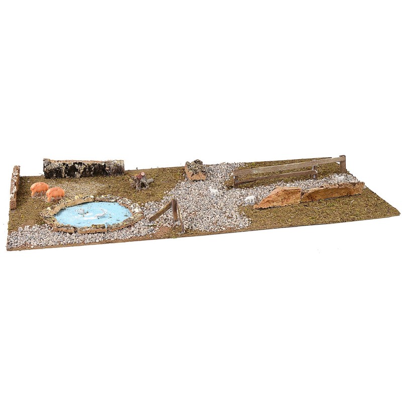 Wooden base for Nativity scene with pond 76x40 cm
