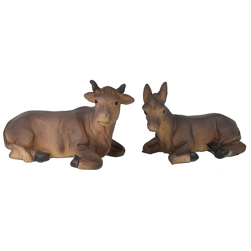 Ox and donkey set in resin for Nativity 8 cm