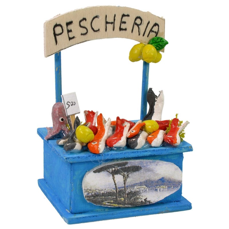 Puesto de pescadería con letrero de 6x6x9 cm h