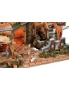 Illuminated nativity scene with functioning waterfall complete with statues