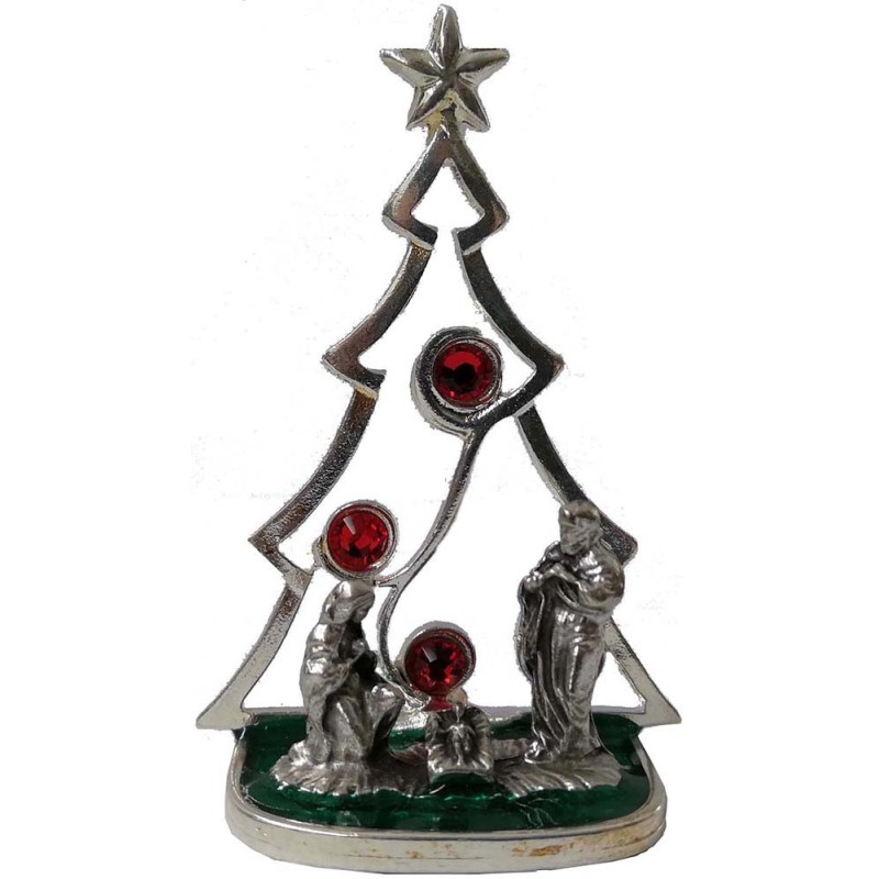 Natividad con árbol en metal cm 3,4x2,4x5,4 h | Mundo Belenes