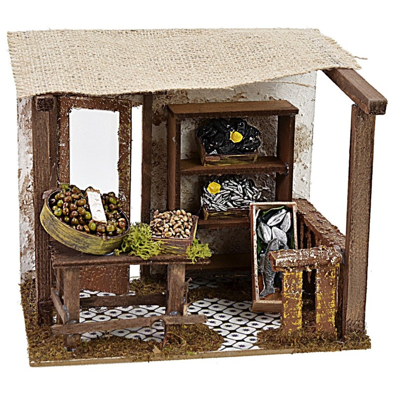 Tienda del pescadero para Belén de 20x14x17 cm de altura.