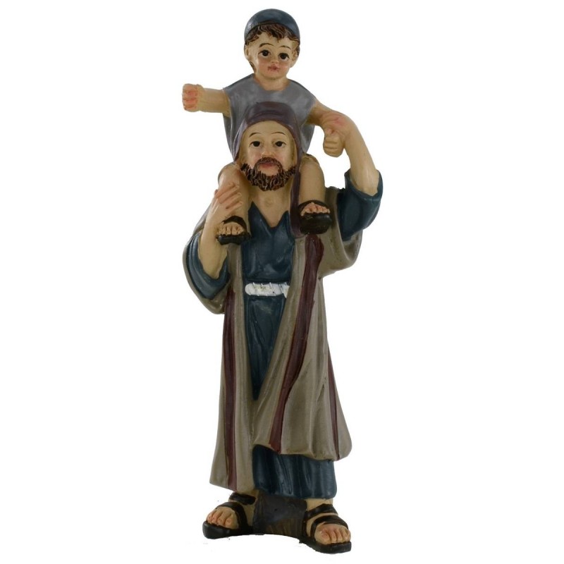 Uomo con bambino sulle spalle serie 8 cm in resina Mondo Presepi