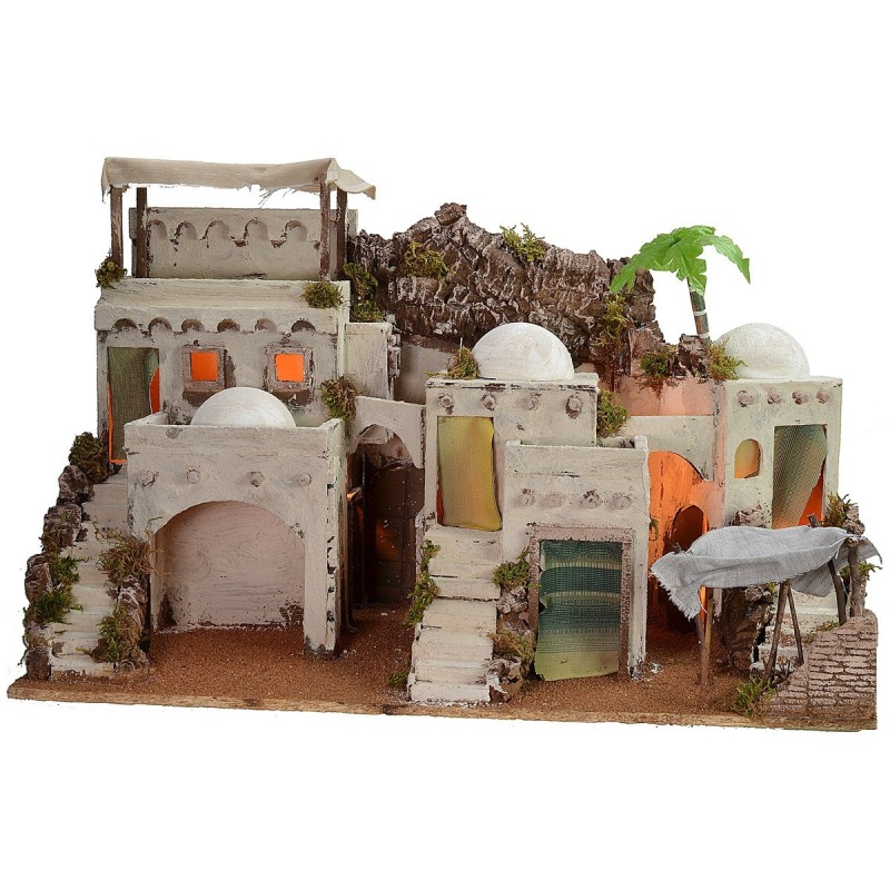 Illuminated Arab nativity scene with functioning bivouac 72x41x45 cm h