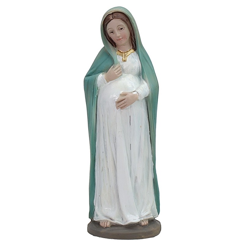 Virgen embarazada con vestimenta clara de 11 cm en resina | Mundo Pesebres