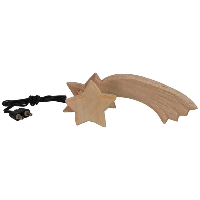 Estrella de cometa de madera de 9,5 cm con luz de 3,5 voltios, madera, cable.