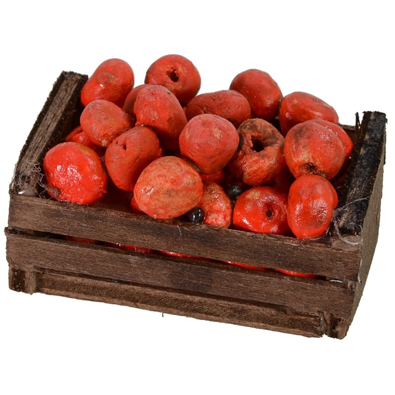 Caja de madera con manzanas cm 4,8x2,9x3 h altura, estatuas