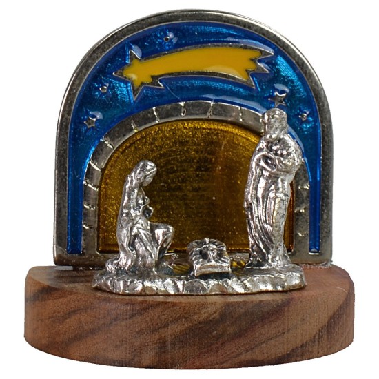 Nativity with starry sky in metal, dimensions 3.7x2.6x3.7 cm (h)