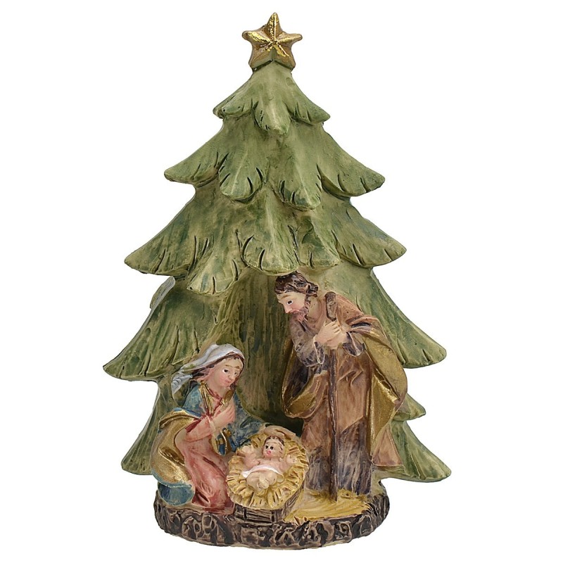 Natividad con árbol en resina cm 6,1x3,6x9,2 h | Mundo Belenes