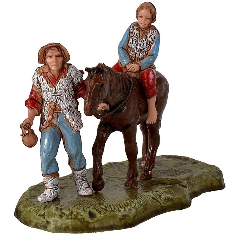 Hombre con niño a caballo serie 6 cm Landi