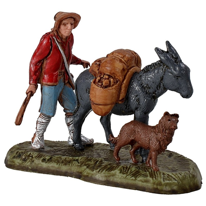 Escena de caminante con asno y perro serie 6 cm Landi Moranduzzo