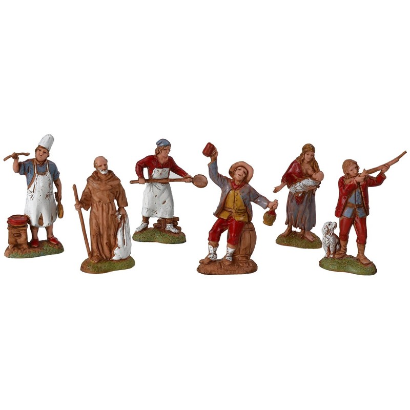 Set 6 soggetti Napoletani 6 cm statue per presepe Landi