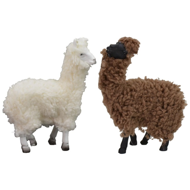 Pareja de alpacas con lana para estatuas de 10-12 cm de altura | Mundo Pesebres