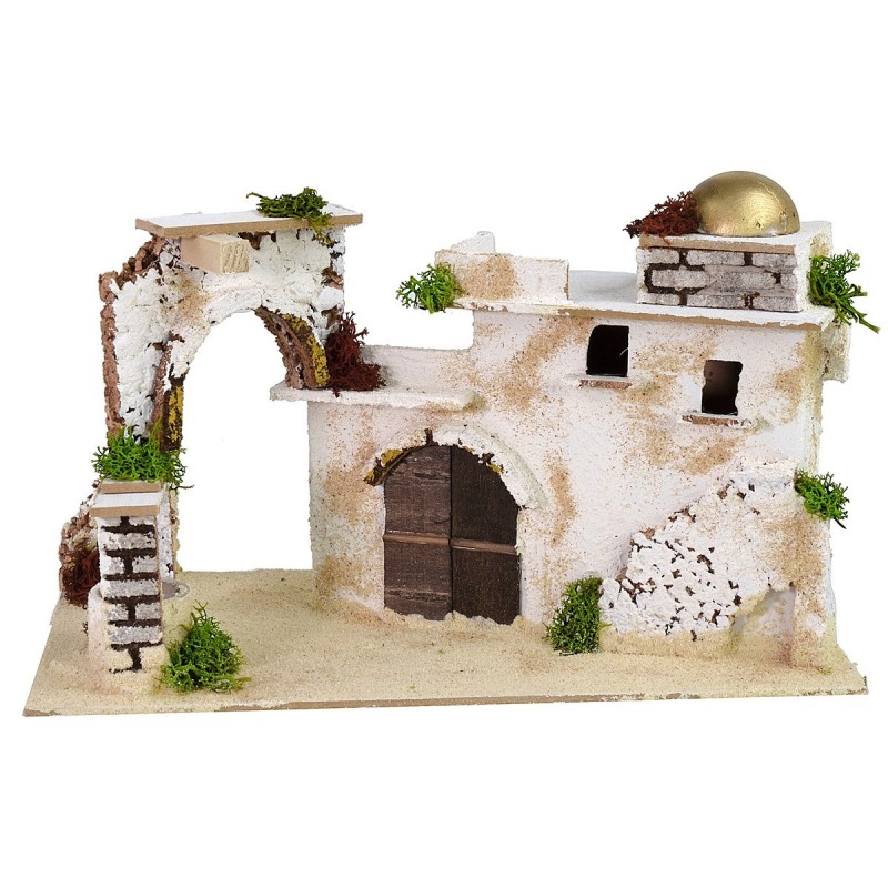 Pueblo árabe con arco de 28x15x17,5 cm de altura, arco, madera.