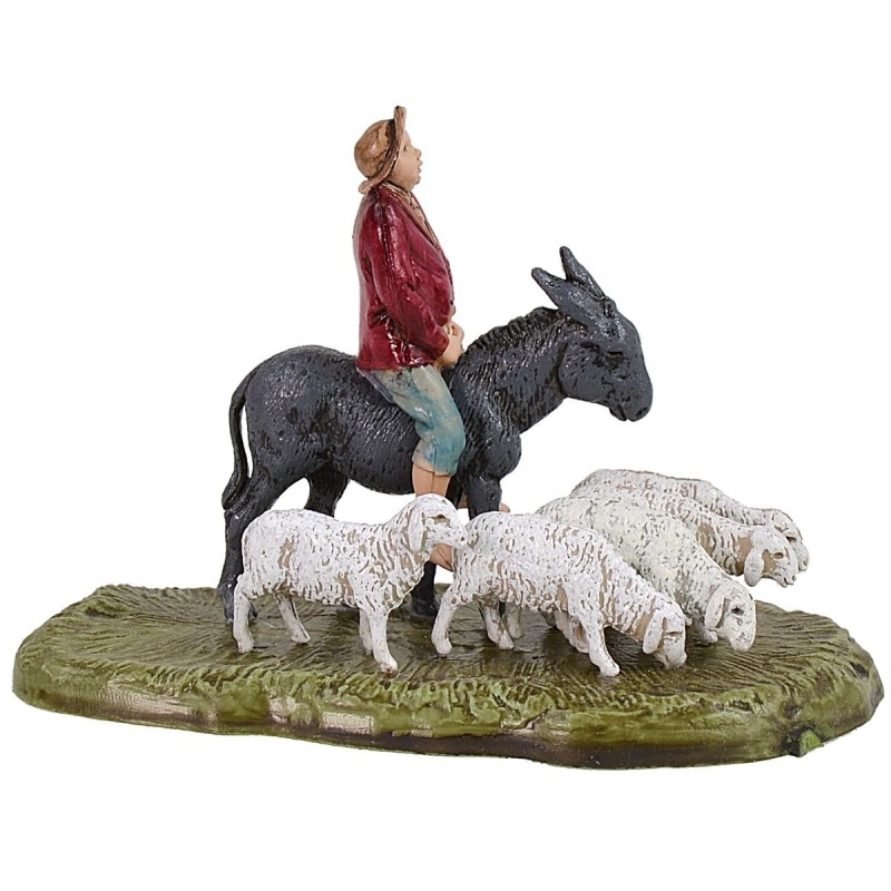 Hombre en burro con rebaño de ovejas serie 6 cm