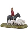 Man on donkey with flock of 6 cm Landi Moranduzzo sheep