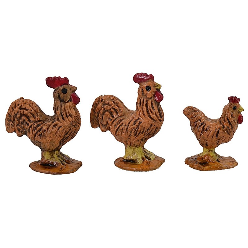 Conjunto de 3 gallinas para estatuas de 5-6-6,5 cm Mondo Presepi