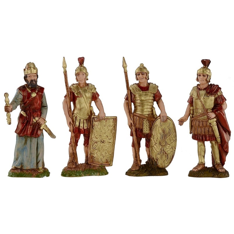 Conjunto de 3 soldados y Rey Herodes de 10 cm Landi Moranduzzo Mondo Presepi