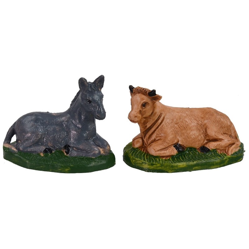 Conjunto buey y burro serie 4 cm en PVC Mundo Pesebres