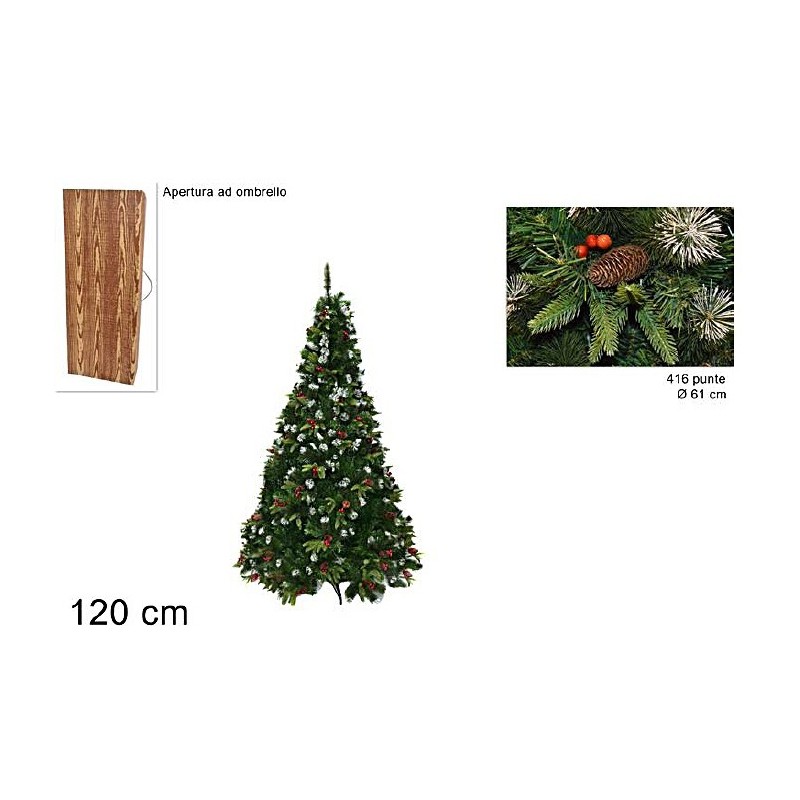 Albero di Natale con pigne e bacche a 416 punte cm 120h punte