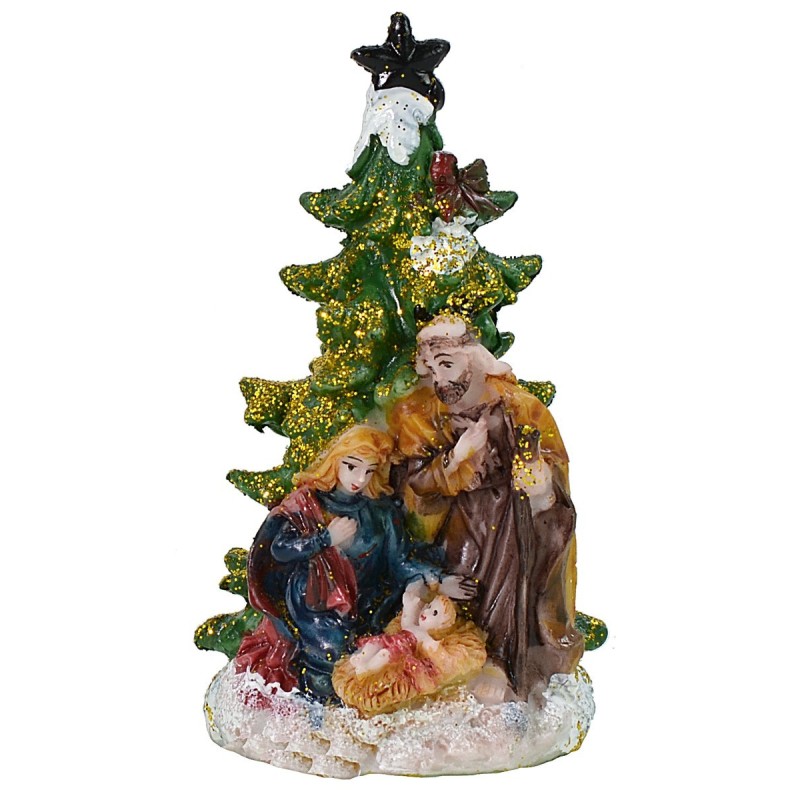 Natividad de 5,5 cm en resina con árbol de 5,7x5,6x10,2 cm de altura | Mundo Pesebres